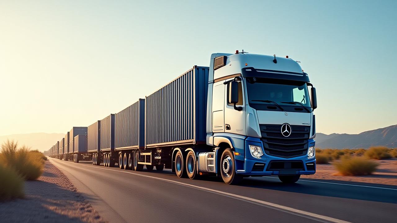 A heavy-duty freight train carrying stacks of ISO containers with a JDR logistics truck parked strategically in the background