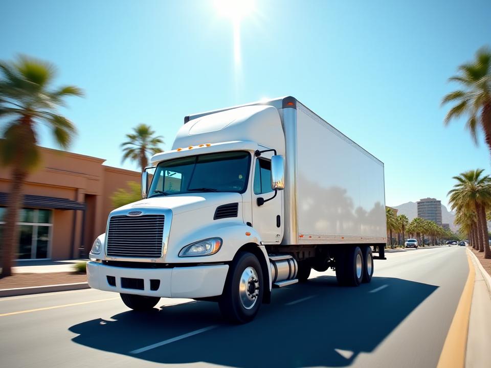 White JDR Transport delivery truck navigating a busy urban commercial district
