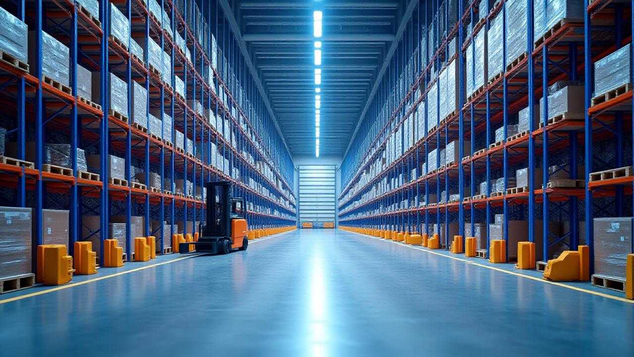 Clean modern warehouse facility with high-density storage racks